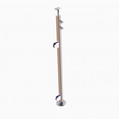 Endpfosten rund rechts für Glasgeländer mit 2 Querstabhalter 